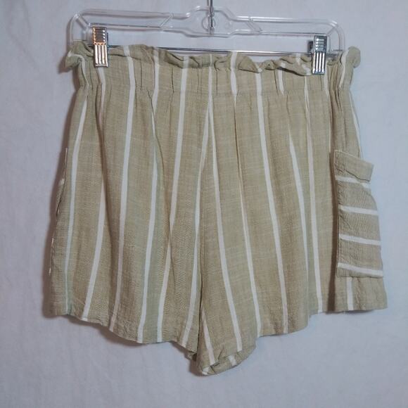 Lush Striped Taupe Cream Linen Casual Shorts Beach Vacation Size Small - Picture 3 of 6